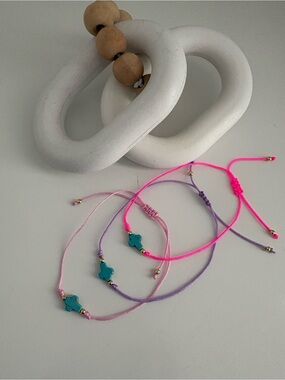 Colorful Cross Charm Adjustable Cord Bracelets - (3)Pink, Purple, Neon Pink
